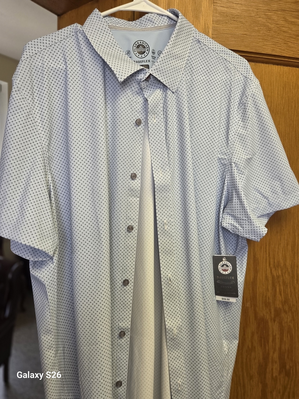 Flag & Anthem Light Blue Short-Sleeve Button-Down with Micro Dot Pattern